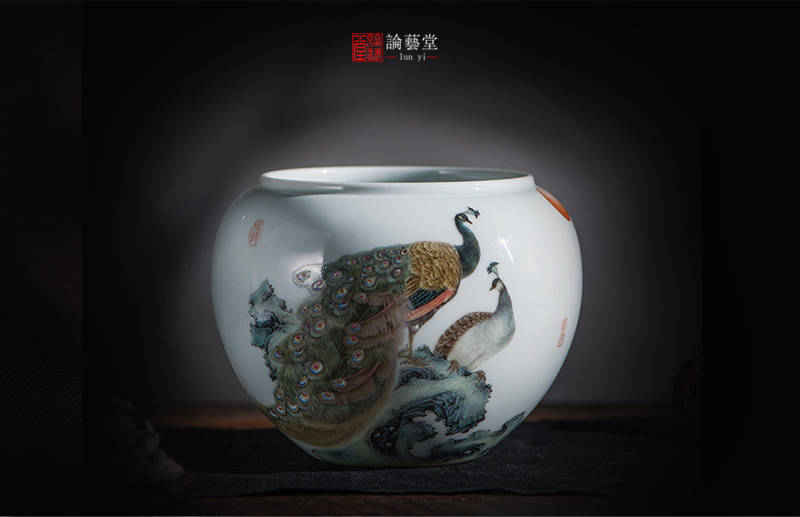 粉彩《雙雀朝陽》水洗